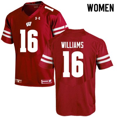 Women's Wisconsin Badgers NCAA #16 Amaun Williams Red Authentic Under Armour Stitched College Football Jersey XR31D84BH